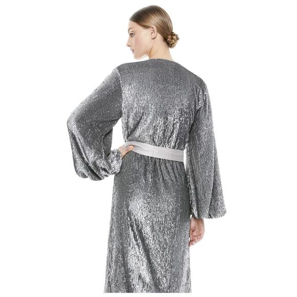 NWT ALICE + OLIVIA Anne Sequin Long Sleeve Wrap Dress Size 2 - Picture 4 of 13
